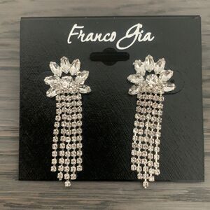 Fringe Crystal Flower Drop Earrings Silver Tone Franco Gia